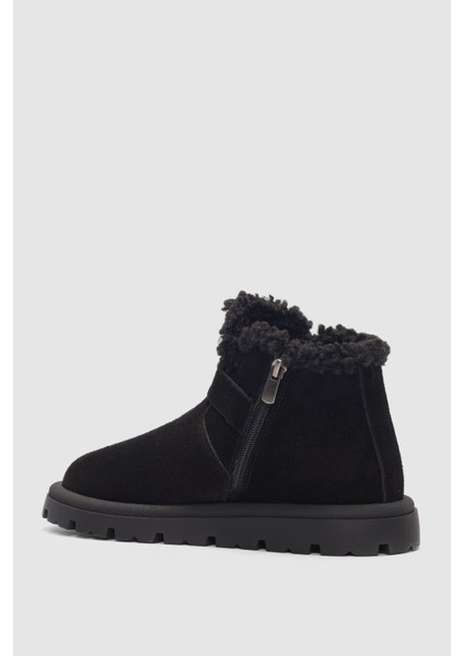 Luva Hakiki Deri Ayarlanabilir Toka Detaylı Yandan Fermuarlı Kadın Bot- Siyah Süet fırsatları