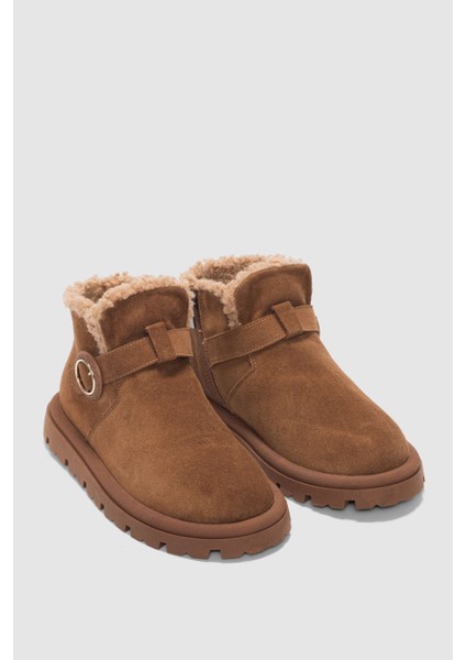 Luva Hakiki Deri Ayarlanabilir Toka Detaylı Yandan Fermuarlı Kadın Bot- Taba Süet fiyatları