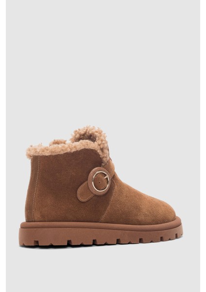 Luva Hakiki Deri Ayarlanabilir Toka Detaylı Yandan Fermuarlı Kadın Bot- Taba Süet modelleri