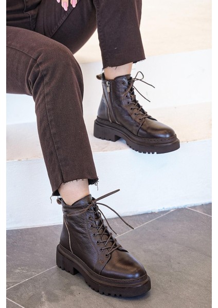 Olga Poli Taban Bağcıklı Hakiki Deri Kadın Bot Kahve fırsatları