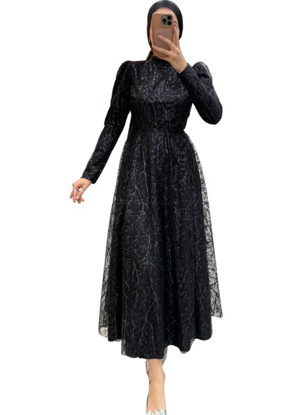 Kadın Payet Pul ve Simli Abiye - Siyah