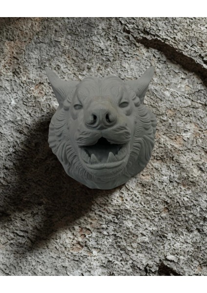 Gri Kurt Duvar Dekoru Asılabilir Dekoratif Heykel Tasarım