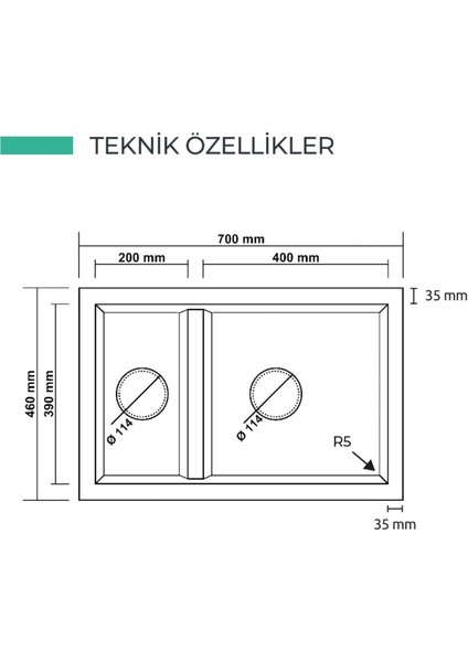 P018 Bergama Granit Evye Antrasit 70 x 46 cm Tezgah Üstü-Altı fiyatları