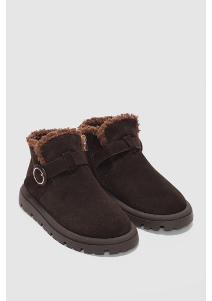 Luva Hakiki Deri Ayarlanabilir Toka Detaylı Yandan Fermuarlı Kadın Bot- Kahve Süet fiyatları