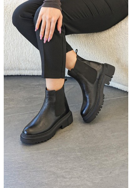 Natalia Poli Taban Yan Lastik Detaylı Hakiki Deri Kadın Bot Siyah fiyatları