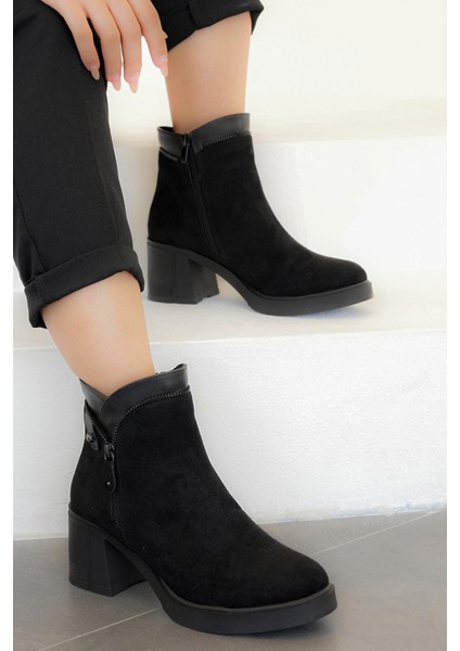Valencia Yan Fermuar Detaylı Topuklu Kadın Bot Siyah fiyatları