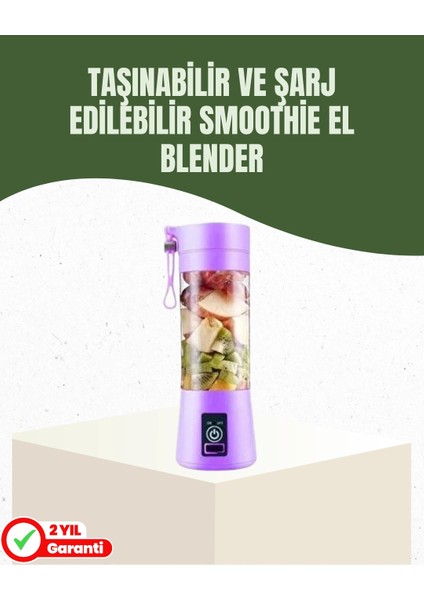 USB Şarjlı Portatif Blender 380ML Çelik 304 Bıçaklı Mobil Smoothie Maker