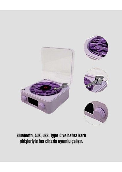 Bluetooth Retro Pikap Hoparlör 360 Derece Ses Projektörlü Gece Lambası Çok Fonksiyonlu modelleri