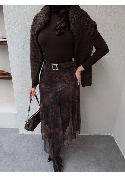 Kemerli Asimetrik Tül Etek