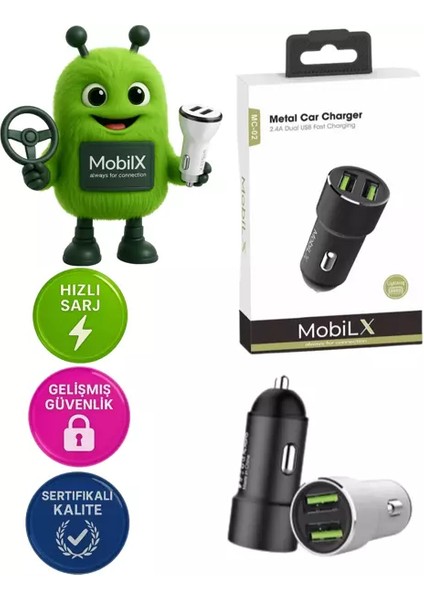 Mobilx 38W Araç Şarj Cihazı – Çift USB Çıkışlı | Type-C + Qc 3.0 | Model: Mc-05