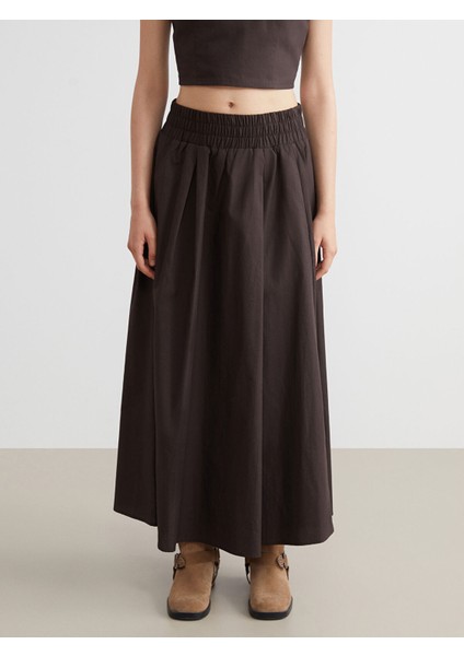 Xsıde Kahverengi Beli Lastikli Poplin Kloş Etek fiyatları