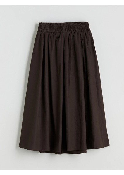 Xsıde Kahverengi Beli Lastikli Poplin Kloş Etek indirimleri