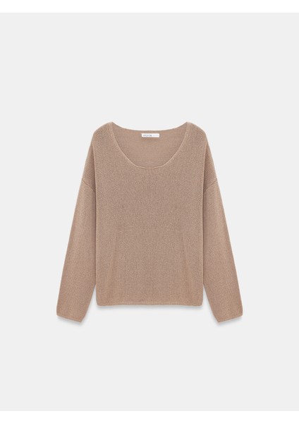 10706 Oval Yaka Dökümlü Kazak-Koyu Vizon