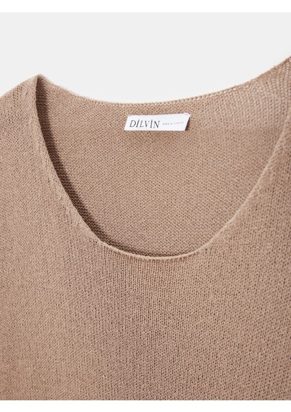 10706 Oval Yaka Dökümlü Kazak-Koyu Vizon