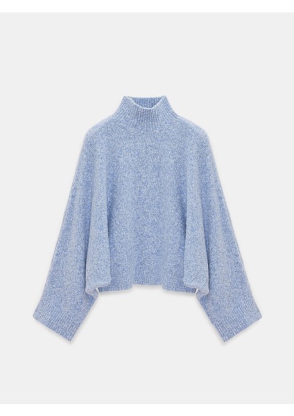 10817 Yün Karışımlı Yarasa Kol Triko Kazak-Indigo M.