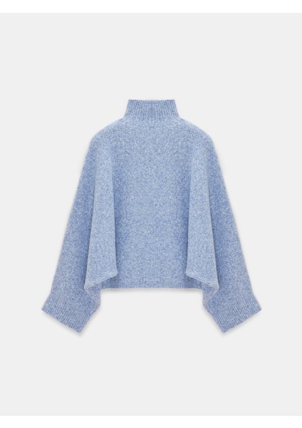 10817 Yün Karışımlı Yarasa Kol Triko Kazak-Indigo M.