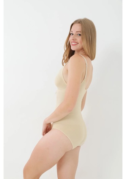 Askılı - Doğum Sonrası - Toparlayıcı - Iki Beden Inceltici Sıkılaştırıcı Çıtçıtlı Body Zıbın Korse Seamless Bodyshapewear