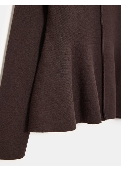 10824 Bisiklet Yaka Peplum Triko Top-Koyu Kahve