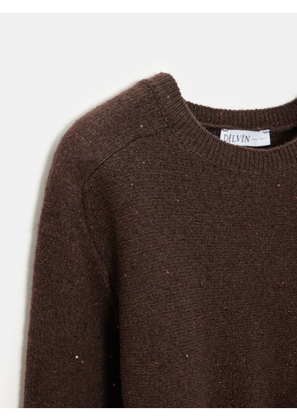 10832 Peplum Parıltılı Triko Kazak-Kahve