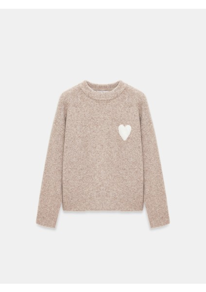 10837 Yün Karışımlı Kalpli Kazak-Vizon M.