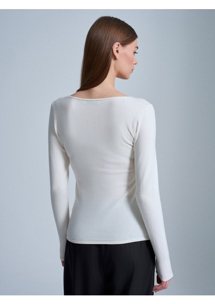 10842 V Yaka Kaşmir Karışımlı Triko Kazak-Ekru fiyatları