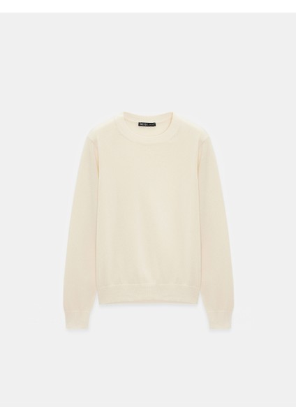 10847 %100 Kaşmir Bisiklet Yaka Kazak-Ekru