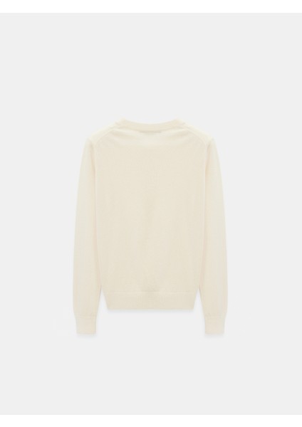 10847 %100 Kaşmir Bisiklet Yaka Kazak-Ekru