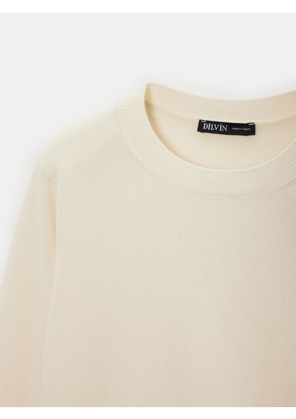 10847 %100 Kaşmir Bisiklet Yaka Kazak-Ekru