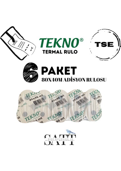 Adisyon Rulosu 80 x 40 mm 6 Paket 60'lu Rulo