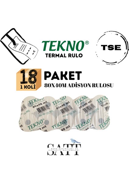 Adisyon Rulosu 80 x 40 mm 18 Paket 180'LU Rulo