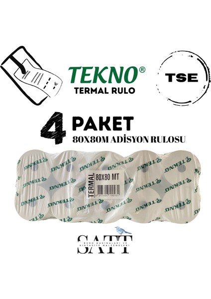 Adisyon Rulosu 80 x 80 mm 4 Paket 40'lu Rulo
