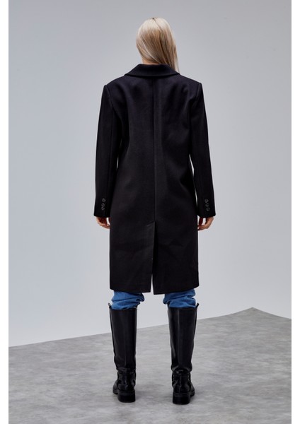 Rosalia Siyah Regular Fit Kruvaze Kaşe Kaban fırsatları