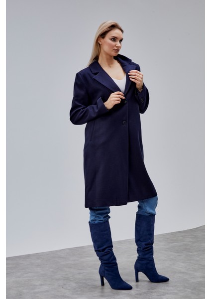 Rosalia Lacivert Regular Fit Kruvaze Kaşe Kaban fiyatları