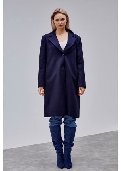 Rosalia Lacivert Regular Fit Kruvaze Kaşe Kaban modelleri