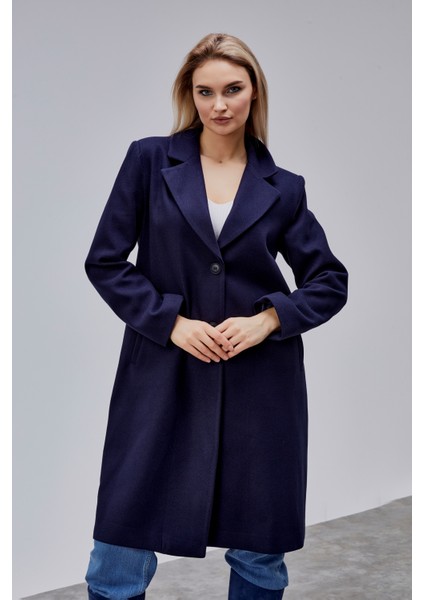 Rosalia Lacivert Regular Fit Kruvaze Kaşe Kaban fırsatları