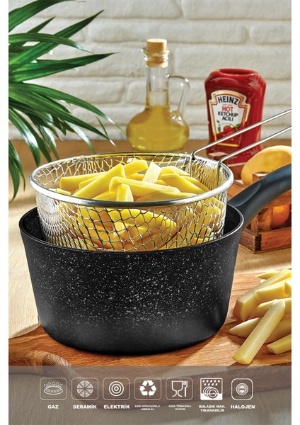 Polochef -Melda Granit Kızartma Tavası 20CM Patates Kızartma Fritöz Telli