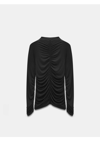 32333 Kaşmir Karışımlı Büzgülü Bluz-Siyah