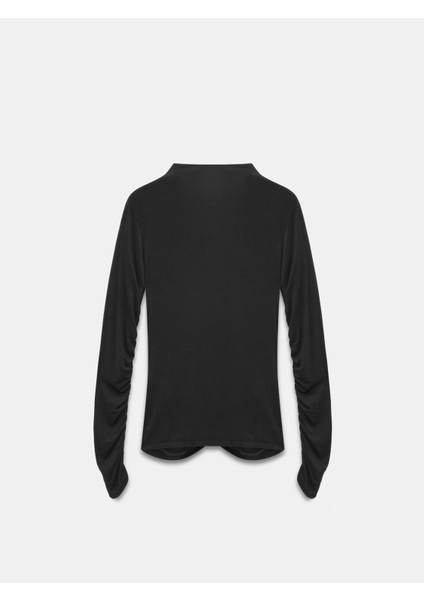32333 Kaşmir Karışımlı Büzgülü Bluz-Siyah