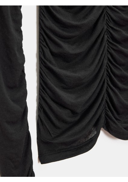 32333 Kaşmir Karışımlı Büzgülü Bluz-Siyah