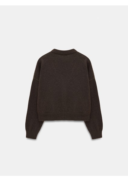 60999 Yün Karışımlı Cep Detaylı Triko Hırka-Kahve