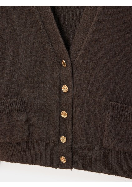 60999 Yün Karışımlı Cep Detaylı Triko Hırka-Kahve