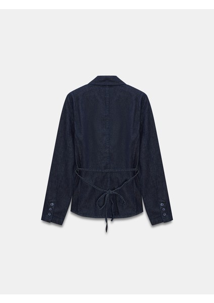 65383 %100 Pamuk Kemerli Kot Ceket-Lacivert