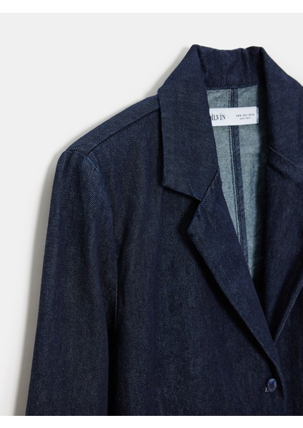 65383 %100 Pamuk Kemerli Kot Ceket-Lacivert