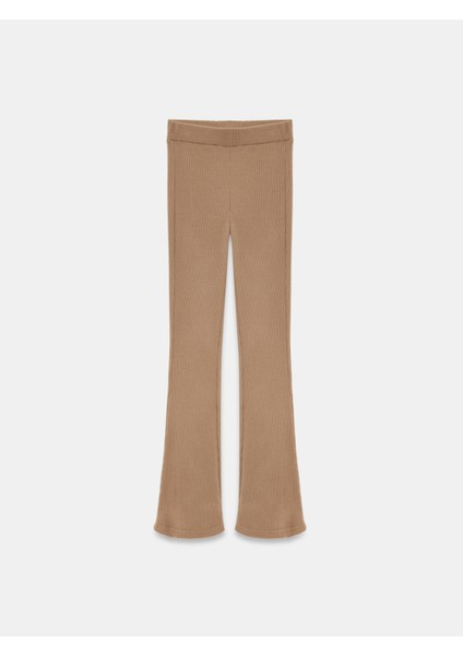 71910 Yüksek Bel Örme Pantolon-Vizon