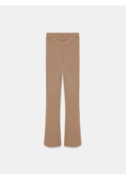 71910 Yüksek Bel Örme Pantolon-Vizon