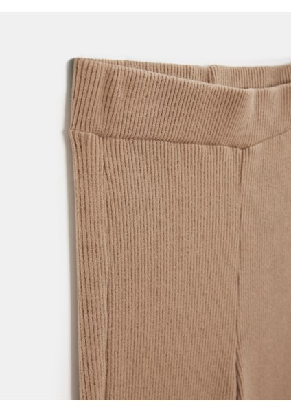 71910 Yüksek Bel Örme Pantolon-Vizon