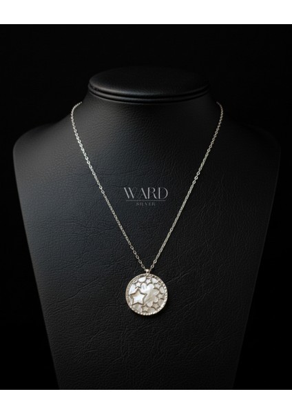 Taşlı Yıldızlı 925 Ayar Gümüş Kadın Kolye (Rodyum Kaplamalı)