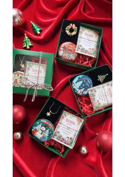 Yeni Yıl Temalı Hediye Seti (Yeni Yıl Kolye, Metal Kutulu Mum, Şans Bilekliği)