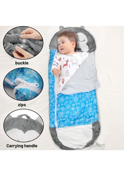 , Gri Kedi Figürlü peluş 50 cm çanta şeklinde , Uyku Tulumuna dönüşen Peluş