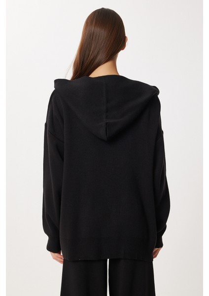 Kapüşonlu Fermuarlı Triko Alt-Üst Takım LMT0051 Siyah